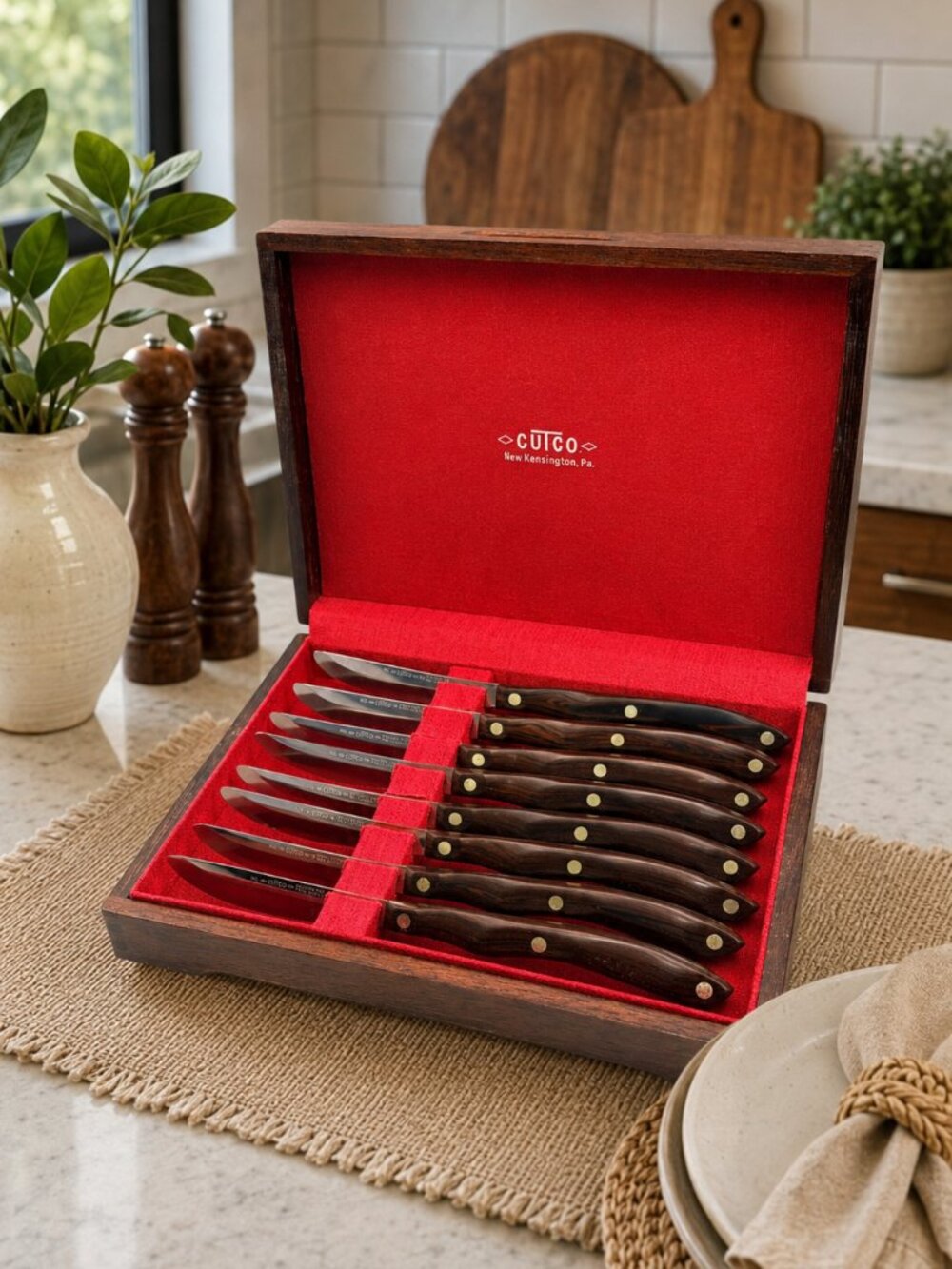 Vintage CUTCO No. 59 Steak Knife Set of 8 in Original Wood Presentation Case